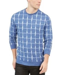 Alfani Mens Medium Blue Jacquard Grid Long Sleeve Crew Neck Sweatshirt - Picture 1 of 1