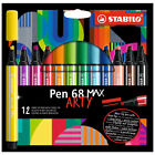 STABILO Pen 68 MAX Fibre Tip Pen - ARTY - Pack of 12 - Assorted Colours - NEW