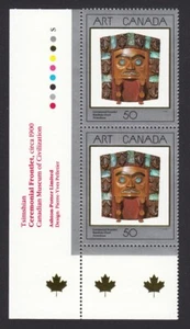 Canada 1989 #1241 MNH PAIR w/COLOR ID, FOIL STAMPING, MASK TSIMSHIAN PAINTING - Imagen 1 de 1