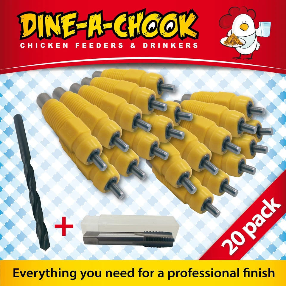 DINE A CHOOK 20 Pack Lubing Nipples + Install Kit / Chicken Drinker / Waterer / Chook Feeders