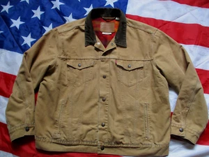 rare LEVIS khaki CANVAS DENIM trucker JACKET performance flannel lined BIG E XL - Picture 1 of 24
