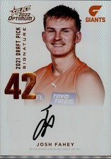 2022 SELECT AFL OPTIMUM JOSH FAHEY GWS COPPER DRAFT PICK SIGNATURE DPS /170