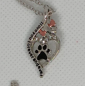 Paw Print Heart Pendant Necklace with Chain Love Forever And Ever - Picture 1 of 5