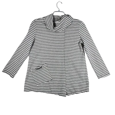 Neon Buddha Shirt Cowl Neck Stripe Pullover Pocket Tunic Top Gray White Petite M - Image 1 of 4