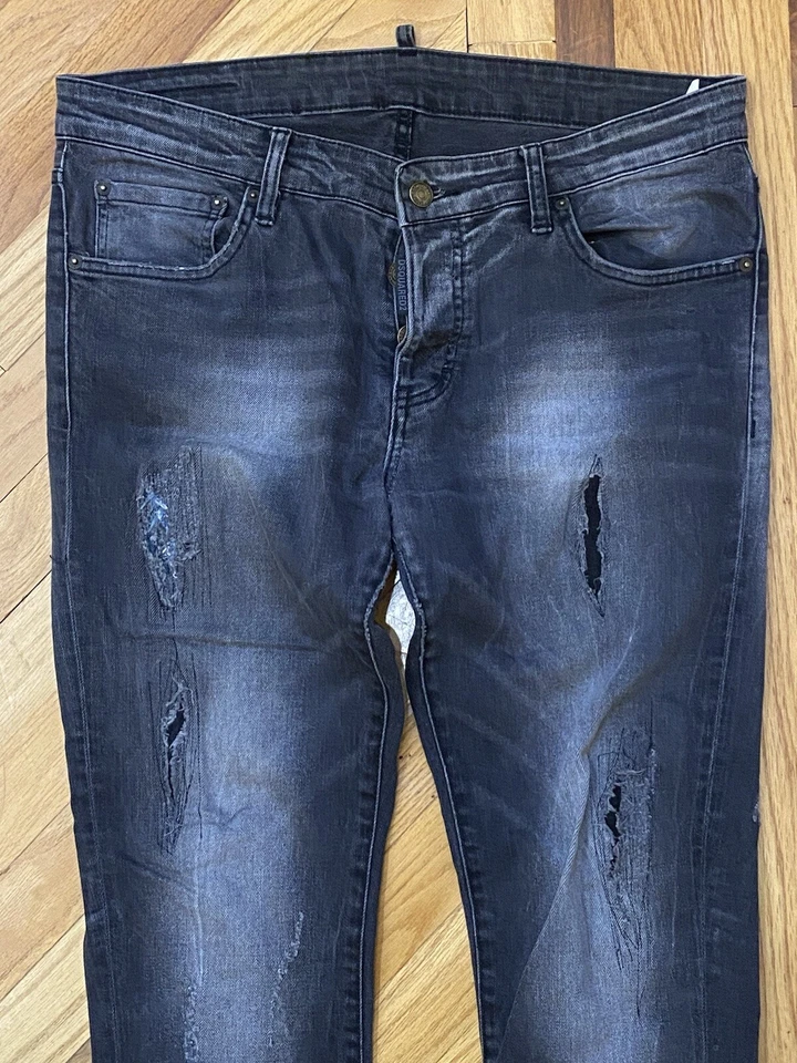 Dsquared2 Men’s Distressed Jeans Black/Gray Size W50  L34 Made In Italy - Image 1 of 4