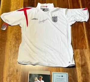 David Beckham Hand Signed England 2006 UMBRO Shirt Photo Vintage COA XL - Foto 1 di 22