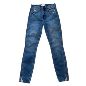 Pantalones de mezclilla ajustados para mujer Pistola lavado medio tiro alto desgastados dobladillo crudo talla 26 nuevos sin etiquetas - Imagen 1 de 9