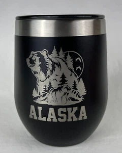 New Yukon Outfitters Alaska Engraved Insulated Stainless Steel Wine Tumbler 10oz - Picture 1 of 6