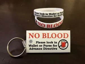 No Blood Medical Alert Qty = 1 - Flexible Silicone Wristband & 1 - Key Chain - Picture 1 of 1