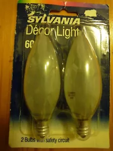 2 Sylvania 60W Watt Frosted Decor Light Bulbs Candelabra Base Bent Flame Tip - Picture 1 of 2