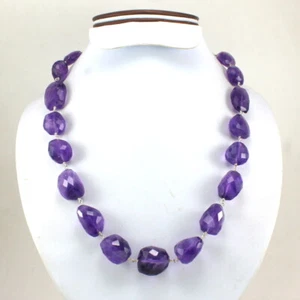 Necklace Natural Amethyst Gemstone Beaded Handmade 925 Sterling Silver Jewelry - Picture 1 of 3