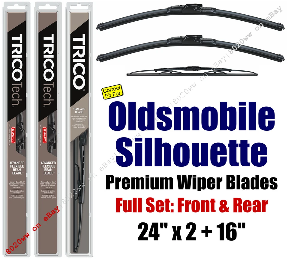 Limpadores 3pk dianteiro traseiro ajuste 1997-2004 Oldsmobile Silhouette 19240x2/30160 - Imagem 1 de 1