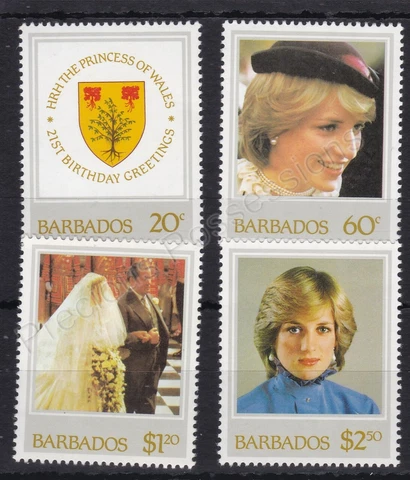1982 Princess Diana 21st Birthday MNH Stamps Stamp Set Barbados SG 705-708 Cover