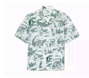 Unisex LACOSTE x Netflix Short Sleeve Collared Shirt Sz LARGE FREE USA SHIPPING - Picture 1 of 8