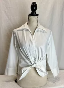 Signature Larry Levine White Button Peplum Collared Shirt Size Small Preppy Chic - Picture 1 of 8