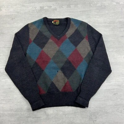 Vintage 90s Boston Traders Sweater Size Medium Gray V Neck Geometric Pullover - Image 1 of 4