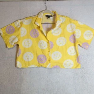 Camicia donna Forever 21 gialla faccina sorridente felice cropped con bottoni taglia XS - Foto 1 di 5