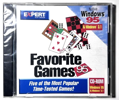 FAVORITE GAMES 95 PC CD-ROM Windows 95 Expert Software NEW rummy YACHT checkers - Image 1 of 3