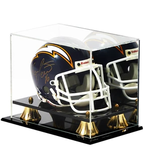 Mini estuche de exhibición de casco de fútbol americano PENNZONI con base de acrílico negro y elevadores dorados - Imagen 1 de 11