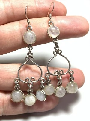 Pendientes araña de plata de ley 925 con piedra lunar  Foto 1 de 4