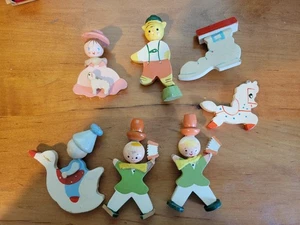 Vintage Irmi Mobile Parts Only Mother Goose Nursery Rhyme Wood Figures Kitschy - Picture 1 of 14