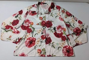 Shein Shirt Women's L White Flower Pattern Button Up Long Sleeve  - Picture 1 of 5