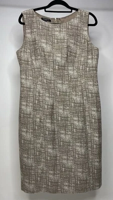 Lafayette 148 New York Sleeveless Sheath Dress Tan Women's 12 Career Boat Work - Image 1 of 4