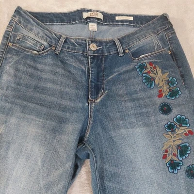 Pantalones de mezclilla ajustados vintage America Blues Boho bordados azules para mujer 10R/30 Foto 1 de 4