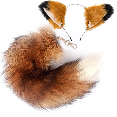 YXCFEWD Fox Ears and Tail Set for Kids Fluffy Tail Cosplay Party cat Costume ... - Image 1 of 4