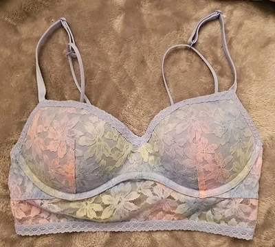 PINK By Victoria’s Secret Lace Push Up Bralette Blue/Pink/Green Sz S  - Image 1 of 4