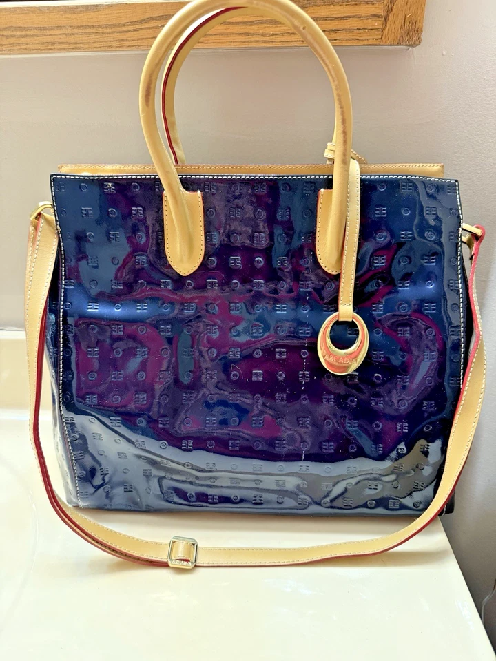 Arcadia Made in Italy Ocean Blue Patent Leather Embossed Tote Purse Crossbody - Image 1 of 4