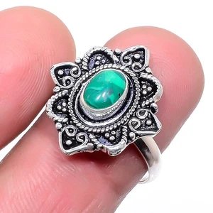Malachite Gemstone Silver Plated Jewelry Ring Size Adjustable (R2508) - Picture 1 of 5