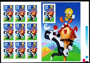 Tweety Sylvester 3204 Right Margin Pane of 10 from Press Sheet w Printers Marks - Picture 1 of 2