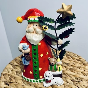 Weihnachtsmann mit Hund, Vogel, Teddybär, Vogelhaus, Metallbaum mit Stern Weihnachten Urlaub - Bild 1 von 5