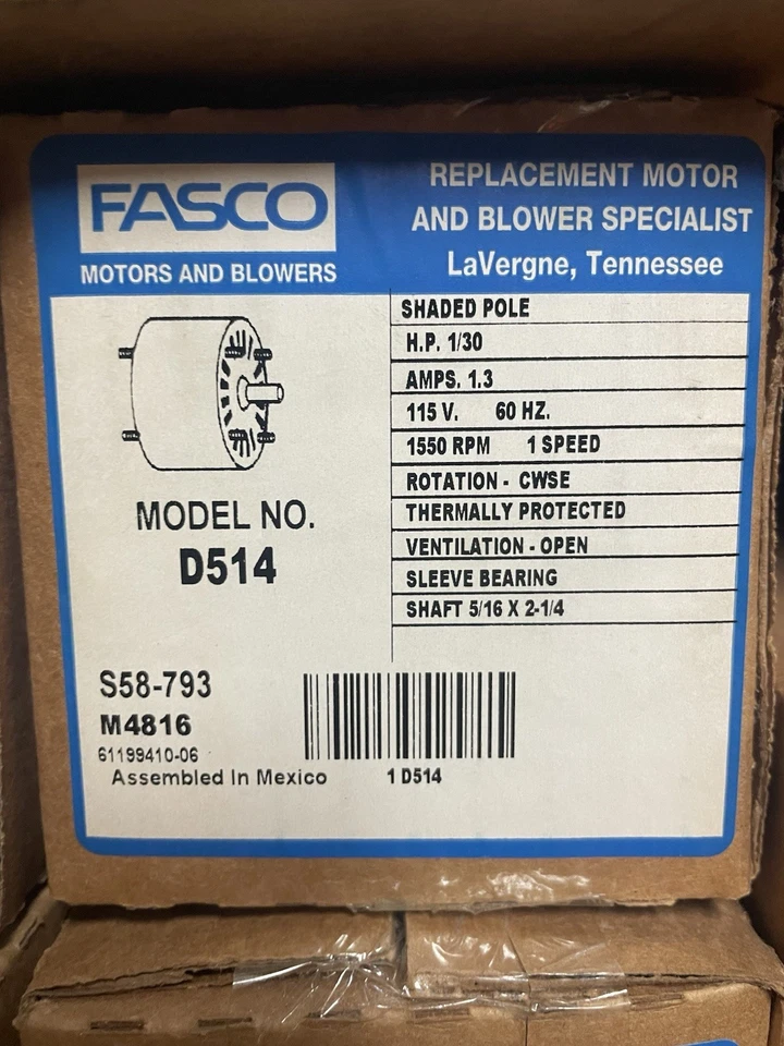 NEW FASCO 1/30 HP OAO FAN AND BLOWER MOTOR 1 PH 115V 3.3 FRAME 1550 RPM D514 - Image 1 of 1