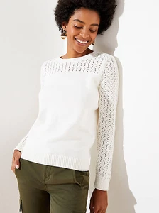 NEW NWT Loft Stitched Yoke Sweater Size: XS Color: Winter White - Picture 1 of 3
