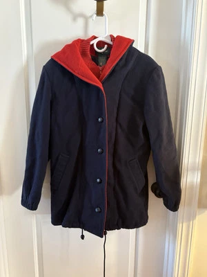 Abrigo Chaleco Hunt Club Mezcla Lana con Capucha Azul Marino Talla 10 Vintage Años 90 Forrado Foto 1 de 4