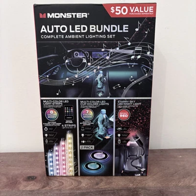 Monster Auto Juego de Iluminación LED Ambiental Paquete - NUEVO En Caja Luces Interior Coche Foto 1 de 3