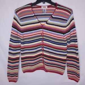 Vintage Talbots Strickjacke Pullover groß bunt gestreift Häkel Baumwolle - Bild 1 von 11