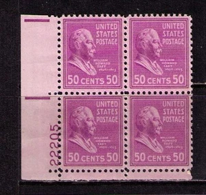 US USA Sc# 831 MNH FVF PLATE# BLOCK William Howard Taft 27th President Ohio - Picture 1 of 1