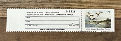 WTDstamps - 1992 ALASKA - State Duck Stamp - Mint OG NH **HUNTER TYPE** - Image 1 of 2