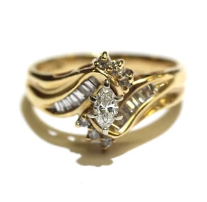14k yellow gold .62ct VS H-I marquise diamond engagement ring 6.2g vintage 8.75 - Picture 1 of 9
