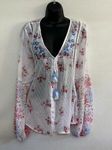 S-93 Time And Tru White & Pink Floral Sheer Long Sleeve Cardigan Size XXL