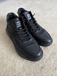 Men Sneakers Size 8 Black Pu Leather Lace Up Low Top Casual Fit Comfort Shoes - Picture 1 of 5
