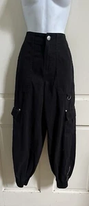 RIVER ISLAND IN OTHER WORDS NEW! Black High Rise Utility Cargo Joggers Sz 8R - Picture 1 of 9