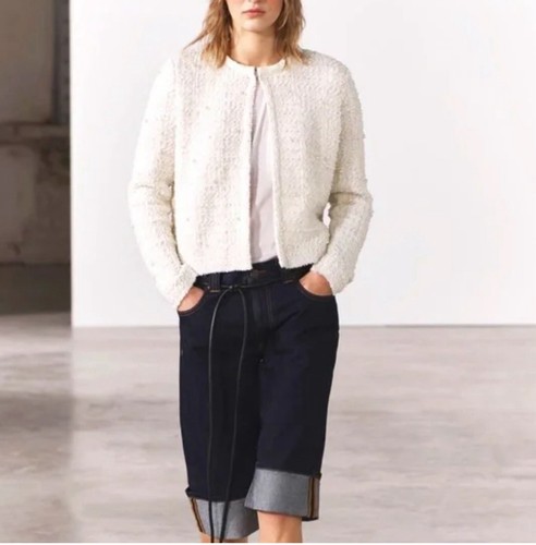 OFF WHITE Zara L Cardigan Giacca Maglia Bianco Avorio Con Perle Nuovo Con Etichetta