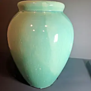 Large Nelson McCoy Aqua Green Drip Glaze 12'' tall Vase Oil Jar 1940s Stunning - Picture 1 of 17