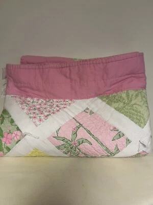 LILLY PULITZER Pottery Barn DOBLE Edredón Retazos Rosa Verde Libélulas Usado en Excelente Condición Foto 1 de 3