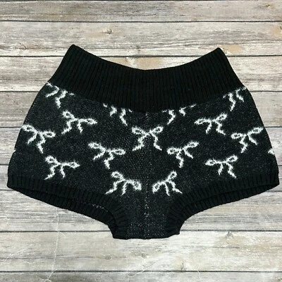 Out From Under Black Ivory Cozy Up Fuzzy Eyelash Knit Sweater Bows Shorts Medium - Image 1 of 4
