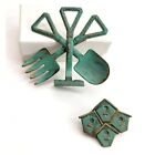 Gardening Tools and Bird House Pin Brooch Jewelry Lot Green Copper by JJ CT524